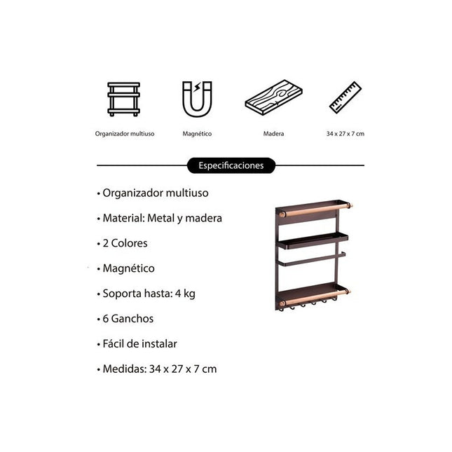 Estante Organizador Magnetico Multiuso P/cocina Acero Inox