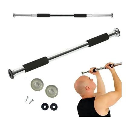 Barra Dominadas Extensible Para Puerta Acero Cromado Fitness Gris