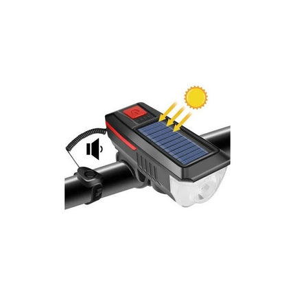 Luz De Bici Solar Recargable Usb Con Bocina Negro