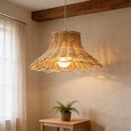 Pantalla Rattan Colgante De Techo Beige Trenzado