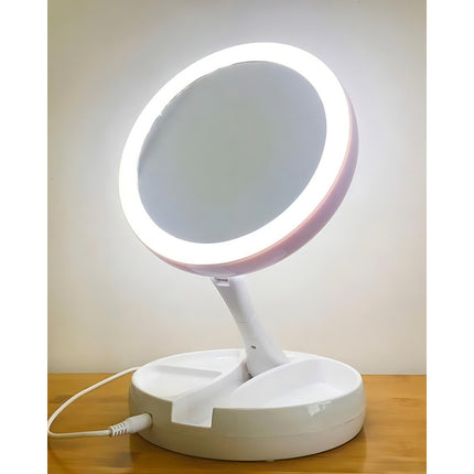 Espejo Plegable Para Maquillaje Doble Cara Con Luz Led Color Del Marco Blanco