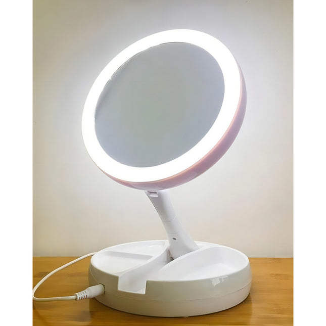 Espejo Plegable Para Maquillaje Doble Cara Con Luz Led Color Del Marco Blanco