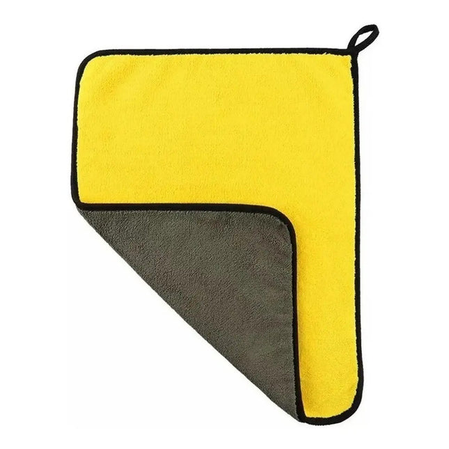 Paño En Microfibra Gruesa Lavado Secado Auto 60 X 30 Cm Amarillo Y Gris