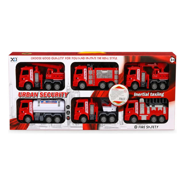 Set De Camiones De Rescate Y Bomberos 6pcs Bombero Rojo