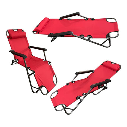 Silla Reposera Reclinable  De Lona Oxford Roja Rojo