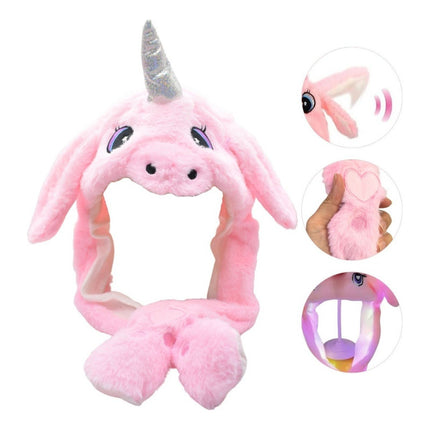 Gorro Infantil Rosado Mueve Orejas Con Luces