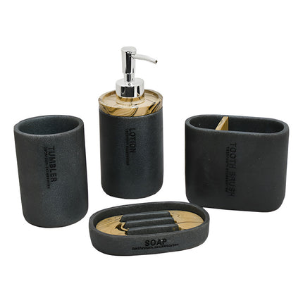 Juego Ceramico Para Baño 4pz Tipo Veteado  Negro Lh-3647