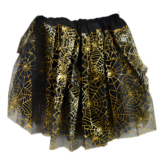 Disfraz Pollera Para  Halloween Diseño Con Telarañas Negro Y Dorado