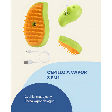 Cepillo De Vapor 3en1 Masajeador Para Mascotas Perros Gatos Color Verde Lima