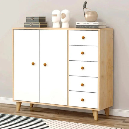 Cómoda Cajonera Aparador 2 Puertas Estantes Y 5 Cajones Blanco