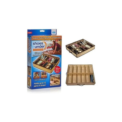 Zapatera De Tela  Bajo Cama Organizador Zapatos Beige Con Ribete Marrón