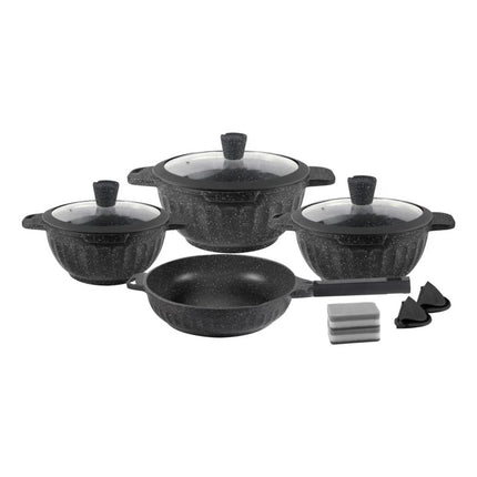 Juego De Ollas 11pcs Aluminio Cerámico Antiadherente Granito Negro