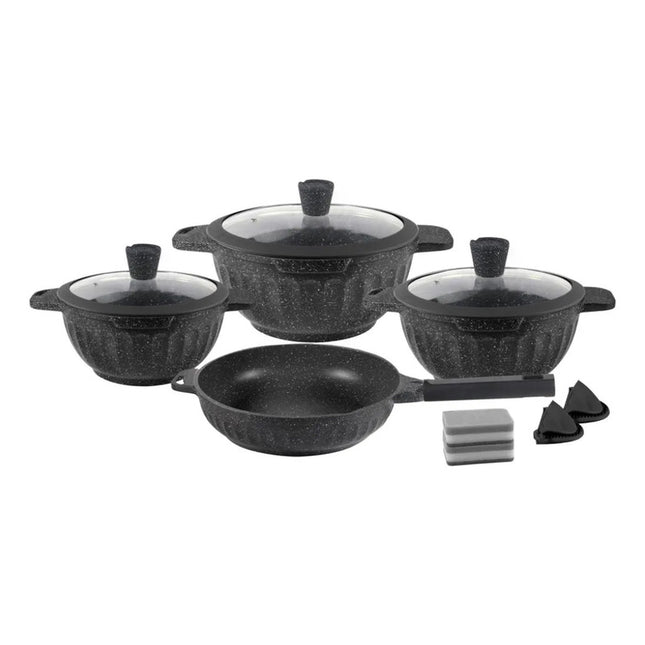 Juego De Ollas 11pcs Aluminio Cerámico Antiadherente Granito Negro