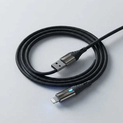 Cable Reforzado De Carga Rapida  Lightning Con Luz Led Negro