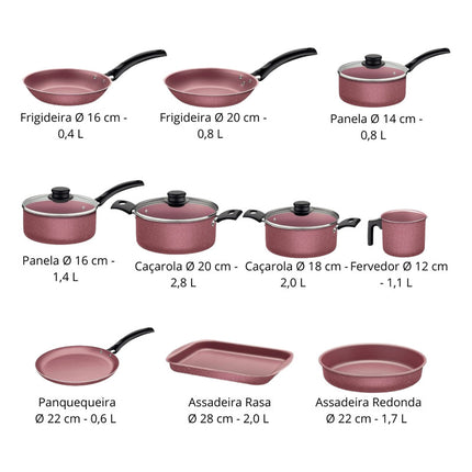 Bateria Cocina Tramontina Linz 10 Piezas Antiadherente Rosa Rosa