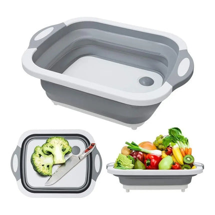 Tabla De Cortar Plegable, Con Bandeja De Plástico Y Silicona Gris Y Blanco