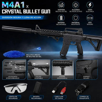 Rifle Recargable Con Balines De Hidrogel 90cm. Sp38990 Negro