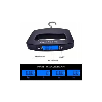Balanza Digital Gancho Equipaje Viaje Valijas Pesca 50kg Negro