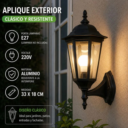 Farol De Aluminio Para Exteriores Colonial Cep00925 Negro
