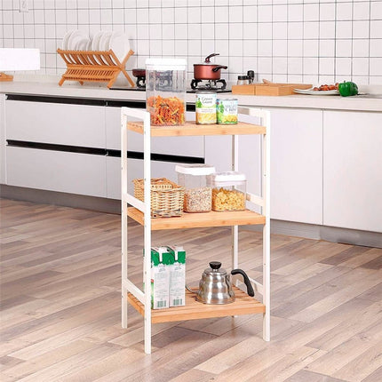 Estanteria 3 Tablas 45x32x80 Cm Bamboo Con Blanco Blanco