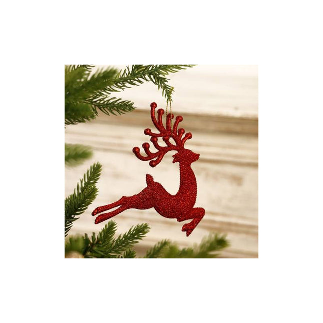 Adorno De Navidad Colgante Con Brillos X 3. Renos Rojo