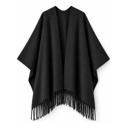 Ruana Genérico Con Flecos 170x115cm Negro Unico