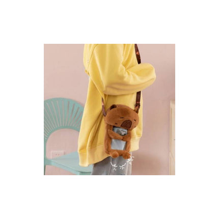 Bolso Portacelular De Felpa Diseño Carpincho Capibara Marrón