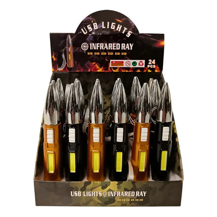 Linterna Led Recargable Con Puntero Laser Tipo Bala Blanca