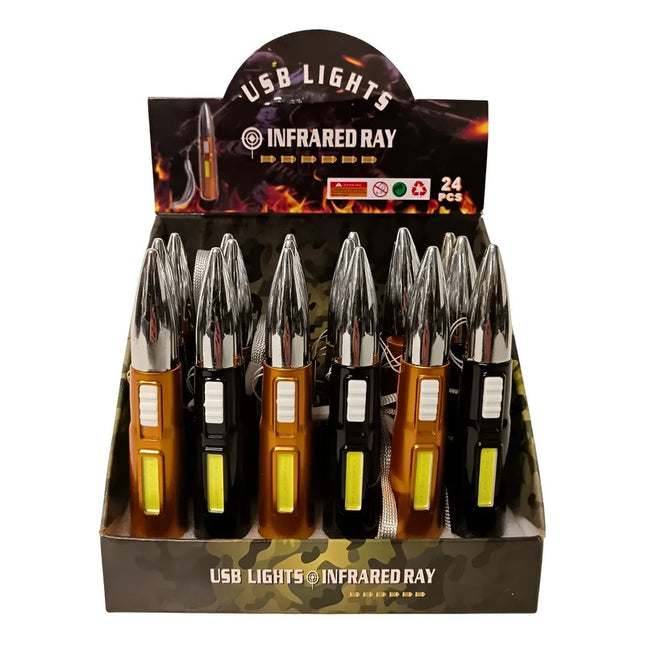 Linterna Led Recargable Con Puntero Laser Tipo Bala Blanca