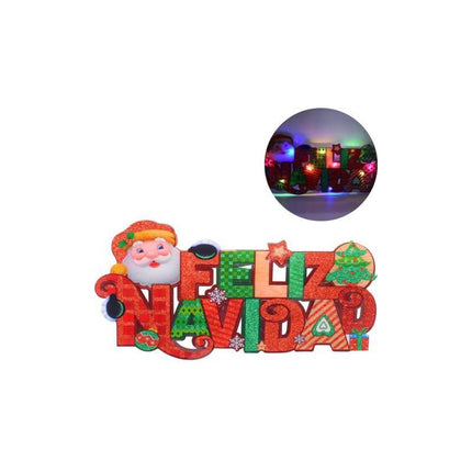 Adorno Cartel Navideño Con Luces 30x15cm Ccm00663 Roo