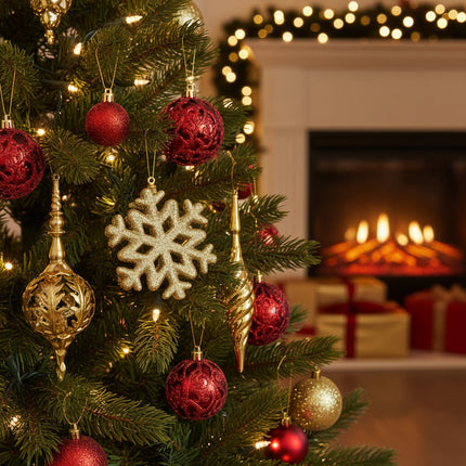 Set De Adornos Navideños Para Arbol X 21 Piezas Rojo Y Dorado