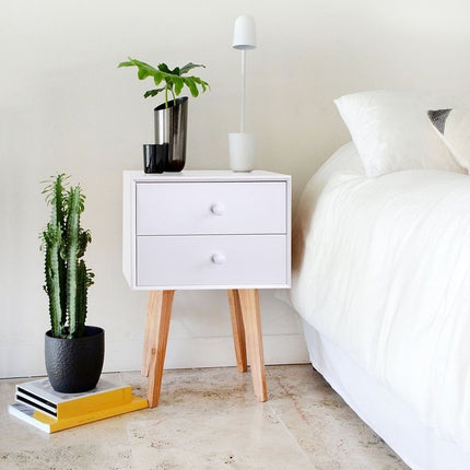 Mesa De Luz 2 Cajon 40x40x60cm Madera Con Blanco Blanco