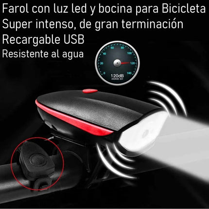 Farol Luz Led Delantera Con Boton De Bocina Bicicleta Bici
