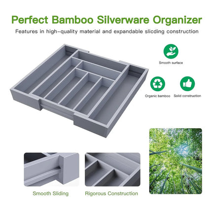 Organizador De Cubiertos De Madera Bamboo Calidad Gris
