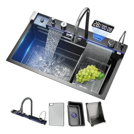 Pileta Bacha Acero Inox Multifuncion Con Lava Vaso Premium Negro