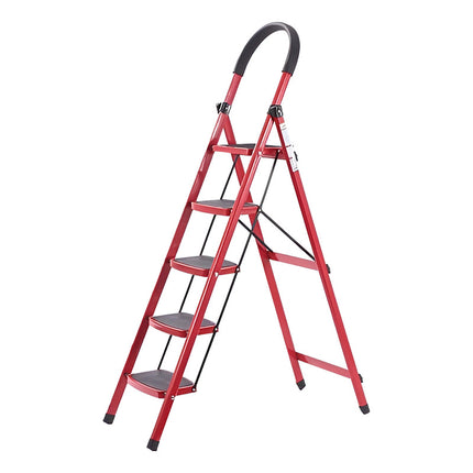 Escalera Plegable Roja Con 5 Escalones Anchos Antideslizante Rojo