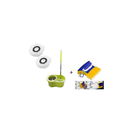 Pack Balde Mopa Giratoria + Limpia Vidrios Magnetico Oferta Verde