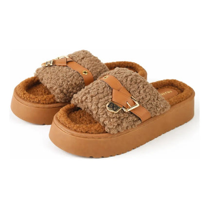 Pantuflas De Corderito Con Plataforma Cgs00780/1/2 Marrón 36