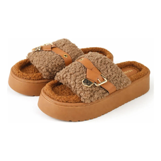 Pantuflas De Corderito Con Plataforma Cgs00780/1/2 Marrón 36