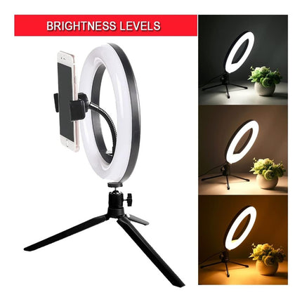 Anillo De Luz Led Para Selfie 26cm Con Control   Soporte Cel Negro
