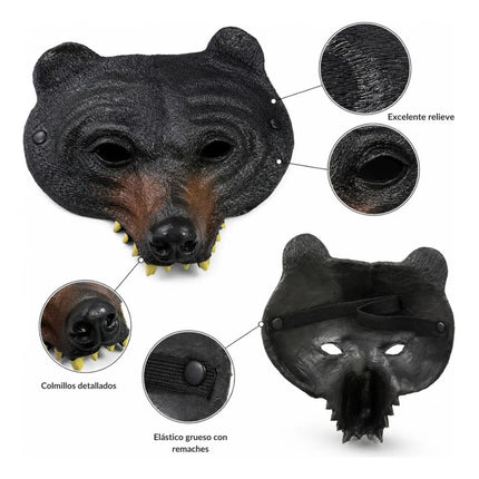 Máscara De Oso Realista 22x18cm Cpt01254 Negro