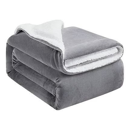 Manta Polar 2 Plazas Con Corderito 200cm X 230 Cm Calidad Liso 2050 G Gris Con Interior Blanco