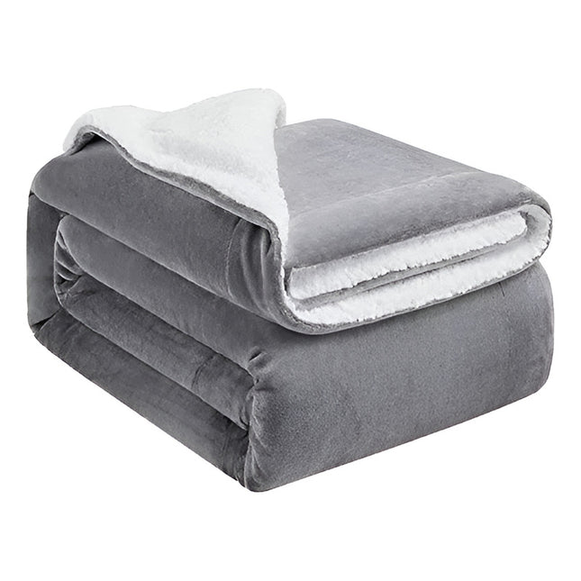 Manta Polar 2 Plazas Con Corderito 200cm X 230 Cm Calidad Liso 2050 G Gris Con Interior Blanco