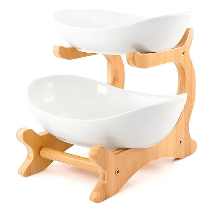 Frutero Bandeja 2 Niveles Con Base De Bambú Blanco