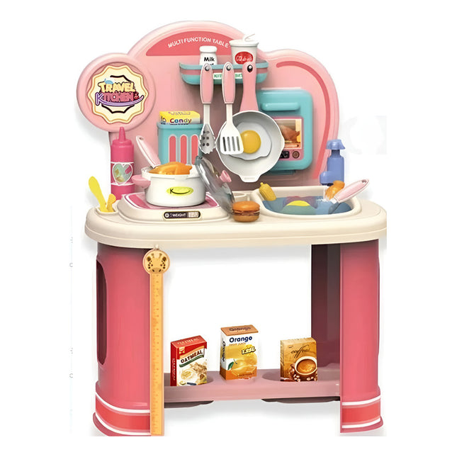 Cocina Con Pileta Para Agua, Y Accesorios, En Caja  Rosa