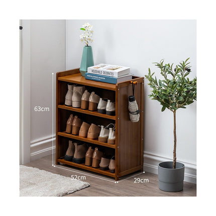 Mueble Estantería De Madera 3 Estantes Con Perchero Zapatera Marrón