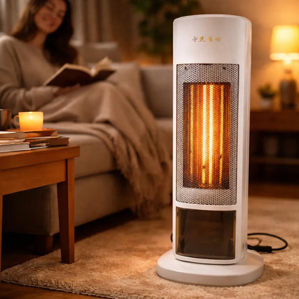 Caloventilador Vertical Con Pantalla Simula Fuego Blanco
