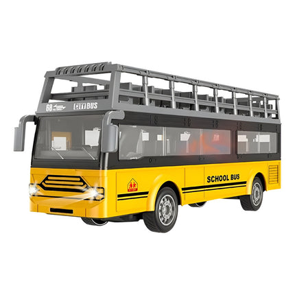 Autobus Escolar 2 Pisos A Control Remoto Luces Led Gris Y Am Amarillo