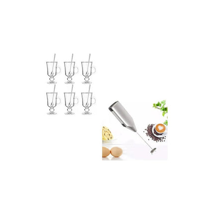 Tazas Capuchino X6 + Batidor Cafe + 6 Cucharas  Agua
