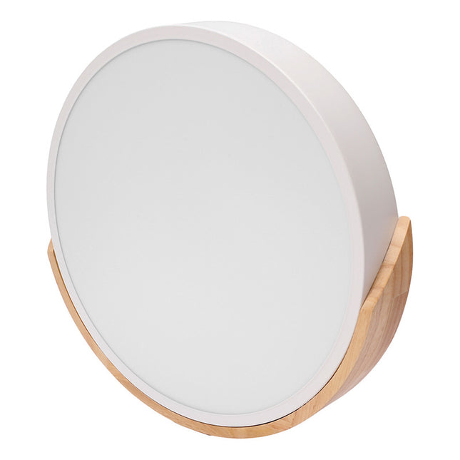 Plafon Led 30 Cm Metal Y Madera  Blanco Luz Amarilla Cálida Blanco
